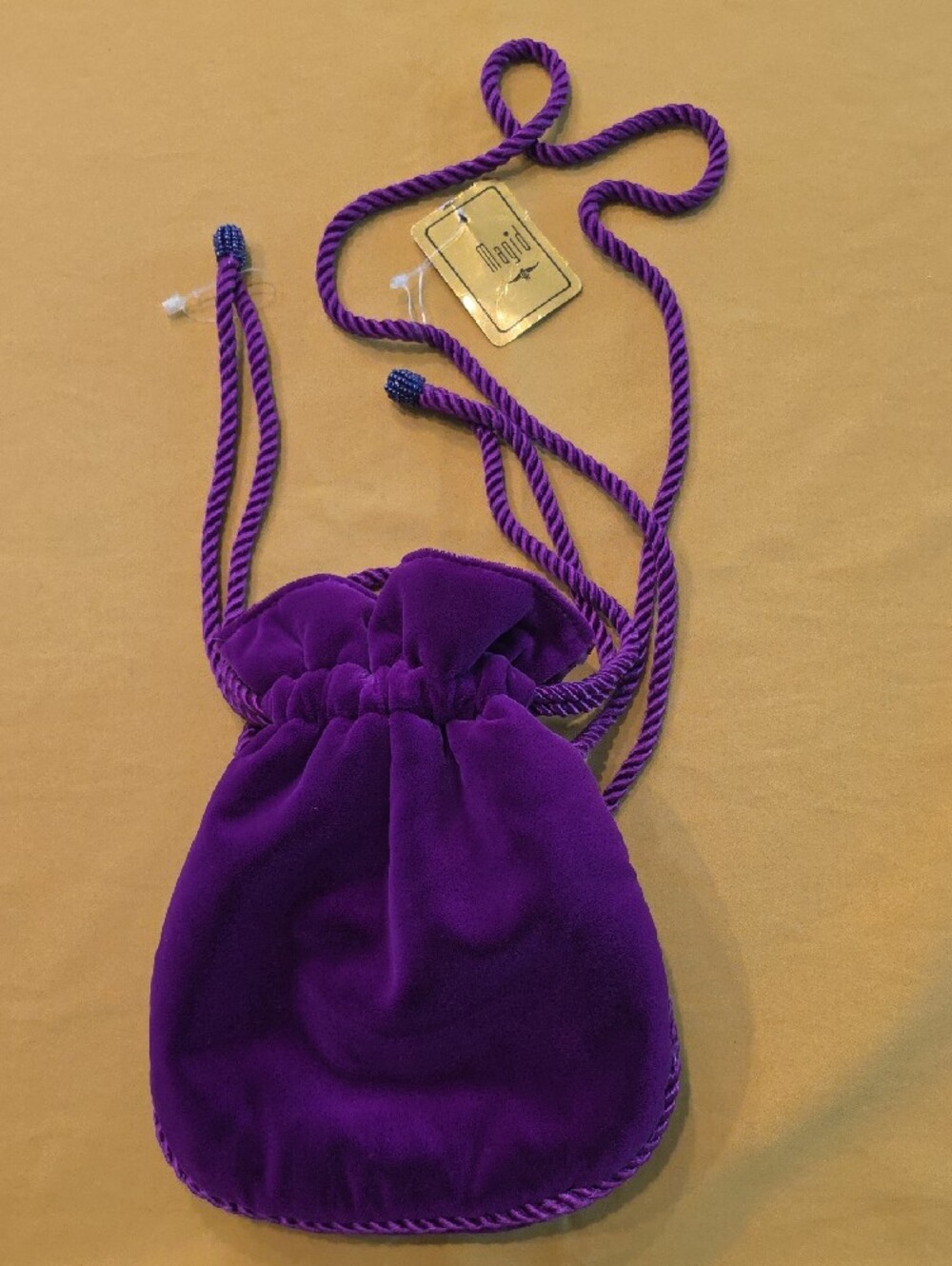 Vintage Magid Purple Velvet Drawstring Evening Pouch Bag Crossbody NWT Deadstock